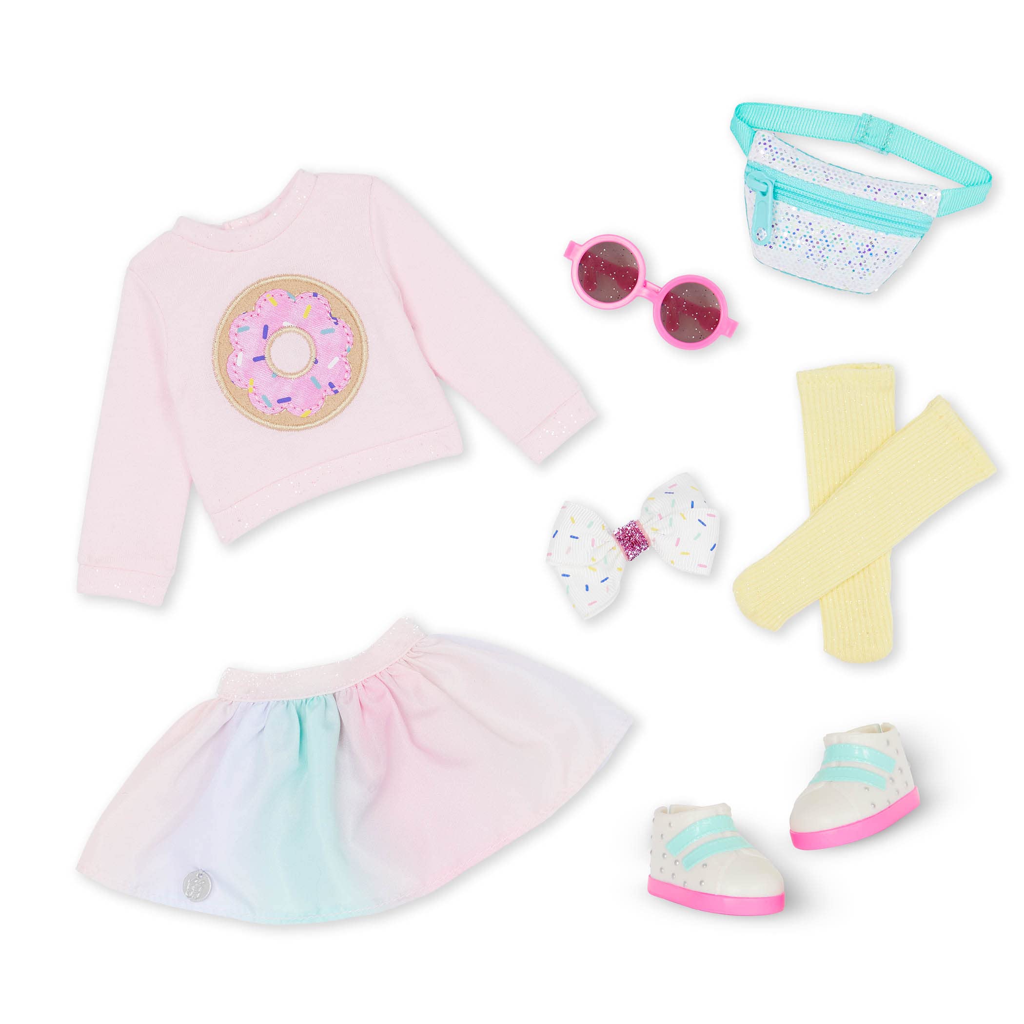 Glitter Girls – 14-Inch Doll Clothes – Colorful Doll Clothes & Sunglasses – Pink Sweater, Skirt, Fanny Pack & More 3+ Years – Sweet Sprinkles