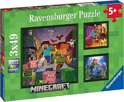 Ravensburger Minecraft 3 x 49-Piece Jigsaw Puzzles Kids Set 5+ 3 Puzzles