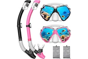 JWINTEE 2 Pack Snorkeling Gear for Adults, Dry Snorkel, Mask Set Adult, Diving Scuba Mask, Scuba Gear, Swimming Goggles with Nose Cover, Swim Freediving Tempered Glass Panoramic View Travel Packages