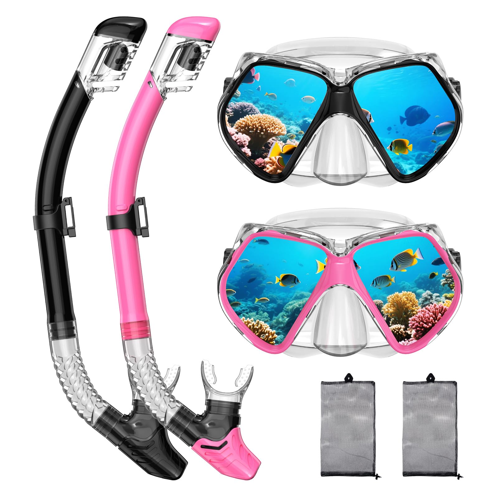 Photo 1 of 2 Pack Snorkeling Gear for Adults, Dry Snorkel, Mask Set Adult, Diving Scuba Mask, Scuba Gear, Swimming Goggles with Nose Cover, Swim Freediving Tempered Glass Panoramic View Travel Packages