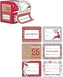 Jumbo Christmas Gift Tag Stickers 60 Count Modern Red, White, Silver, and Gold Xmas Designs - Looks Great on Gifts Presents, Wrapping Paper and Gift Bags.