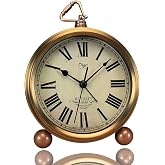 Justup Golden Table Clock, Retro Vintage Non-Ticking Table Desk Alarm Clock | Battery Operated Silent Quartz Movement HD Glass Table Clock for Bedroom Living Room Indoor Decoration Teen (Roman)
