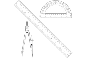 CNTVO 3 Pcs Plastic 12 Inch Ruler, Clear Protractor and Compasses Set for Student Geometry, Durable Transparent Drawing Measuring Rulers for School Office