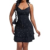 Women's Summer Halter Sleeveless Square Neck Backless Runched Ruffle Hem Mini Sexy Club Party Dress