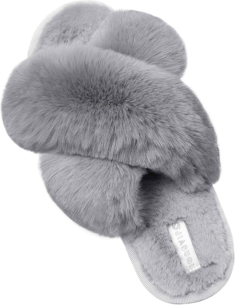 fluffy criss cross slippers