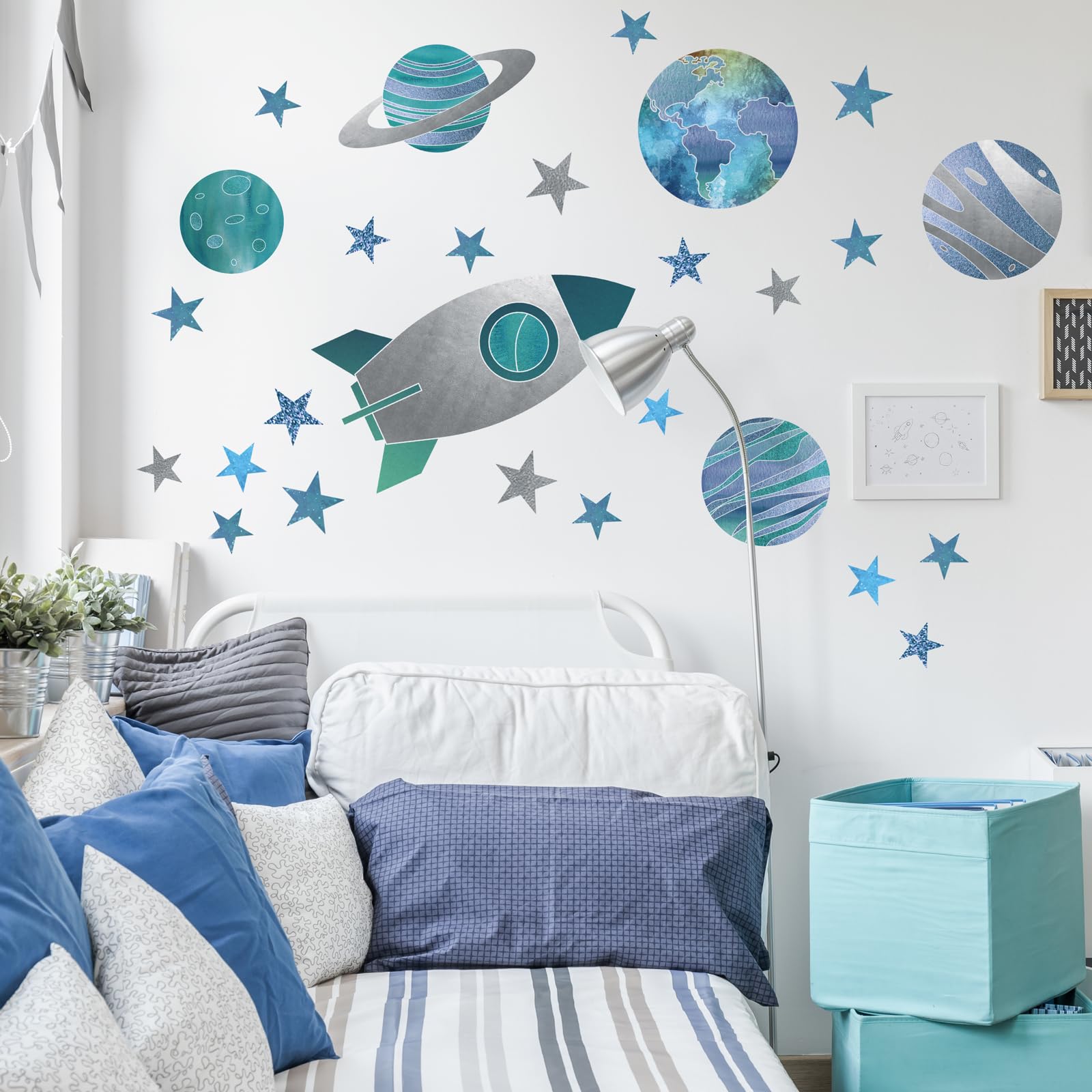 Rocket and Planets Wall Sticker Pack, Space Wall Stickers, Perfect for Creating a Space Themed Room