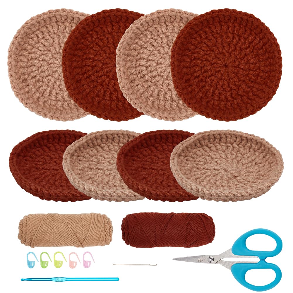 FREEBLOSS 16 Set DIY Crochet Coaster Kit Complete Starter Crochet Kit with Video Tutorials Crochet Kit for Beginners Boho Coaster Set for Adults Knitting Supplies
