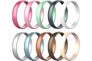 icooci 4 Packs Silicone Rings for Women, 5.5 mm Metallic Rubber Wedding Bands Stackable Ring