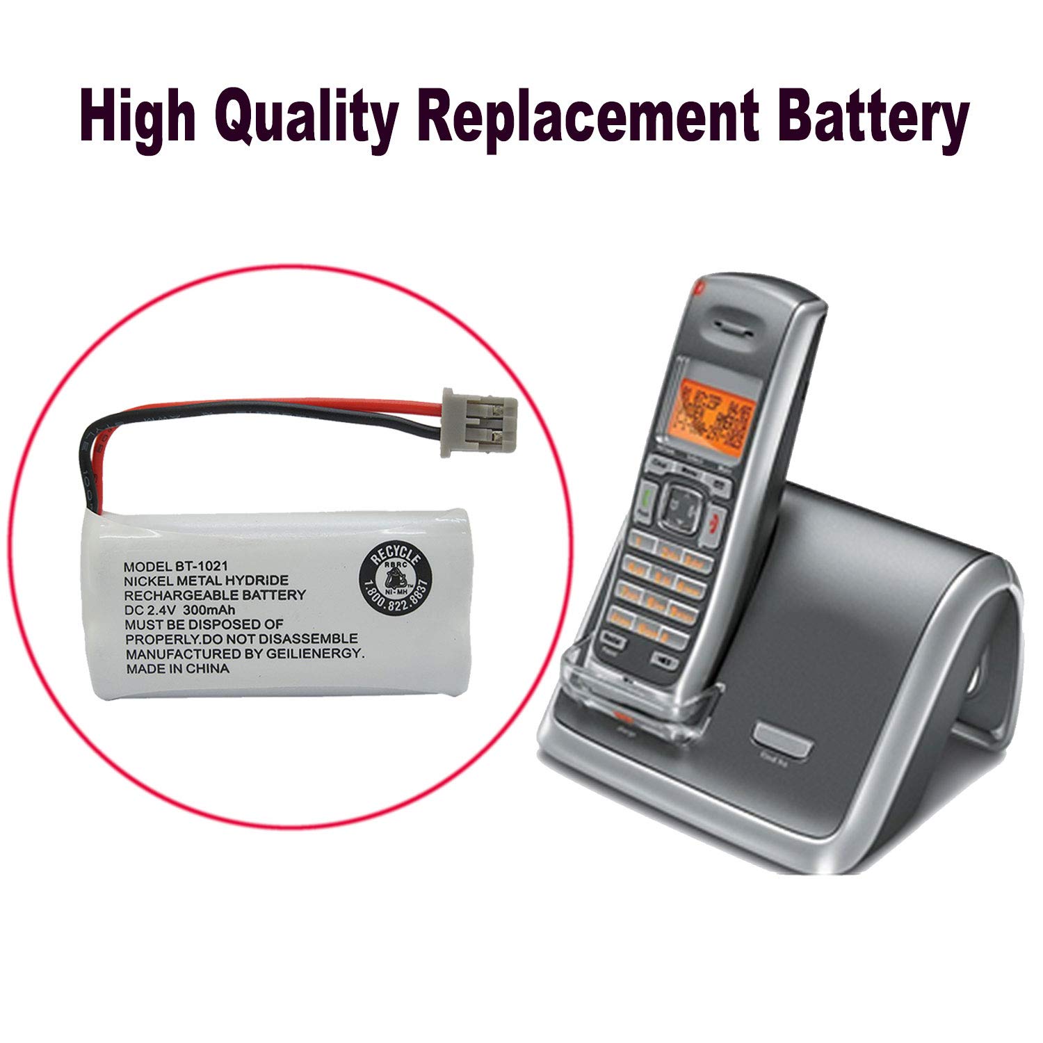 GEILIENERGY 2.4V 300mAh BT-1021 BBTG0798001 Cordles Phone Battery Compatible with Uniden BT1021 BT-1025 BT-1008 BT-1016 Empire CPH-515B Cordless Phone (2-Pack)