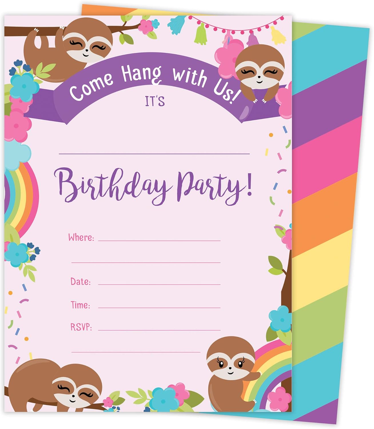 Sloth 1 Happy Birthday Invitations Invite Cards (25 Count) With Envelopes and Seal Stickers Vinyl Boys Girls Kids Party (25ct)