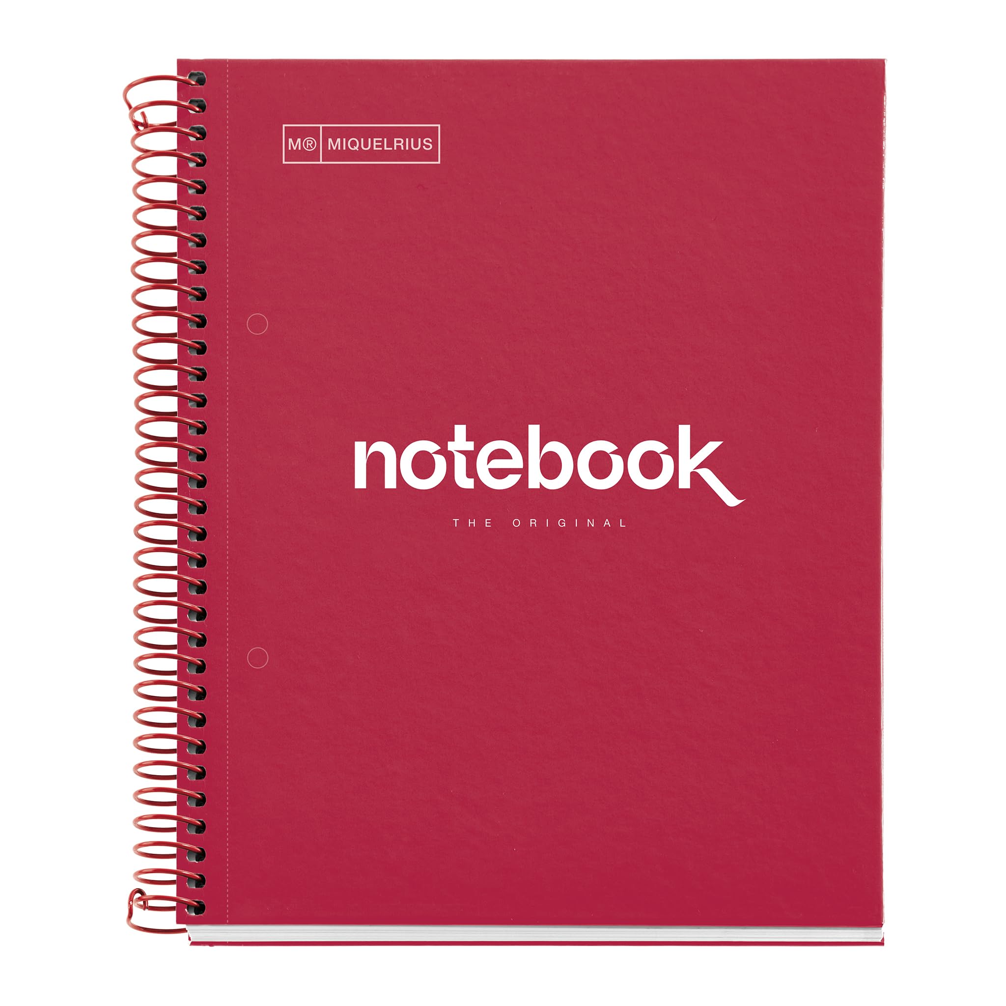 Miquelrius - Notebook A5 notebook, 1 coloured strip, 80 sheets with grid 5 x 5 mm, paper 90 g/m² micro-perforated with 2 holes for 2 rings, cover made of cardboard, colour red