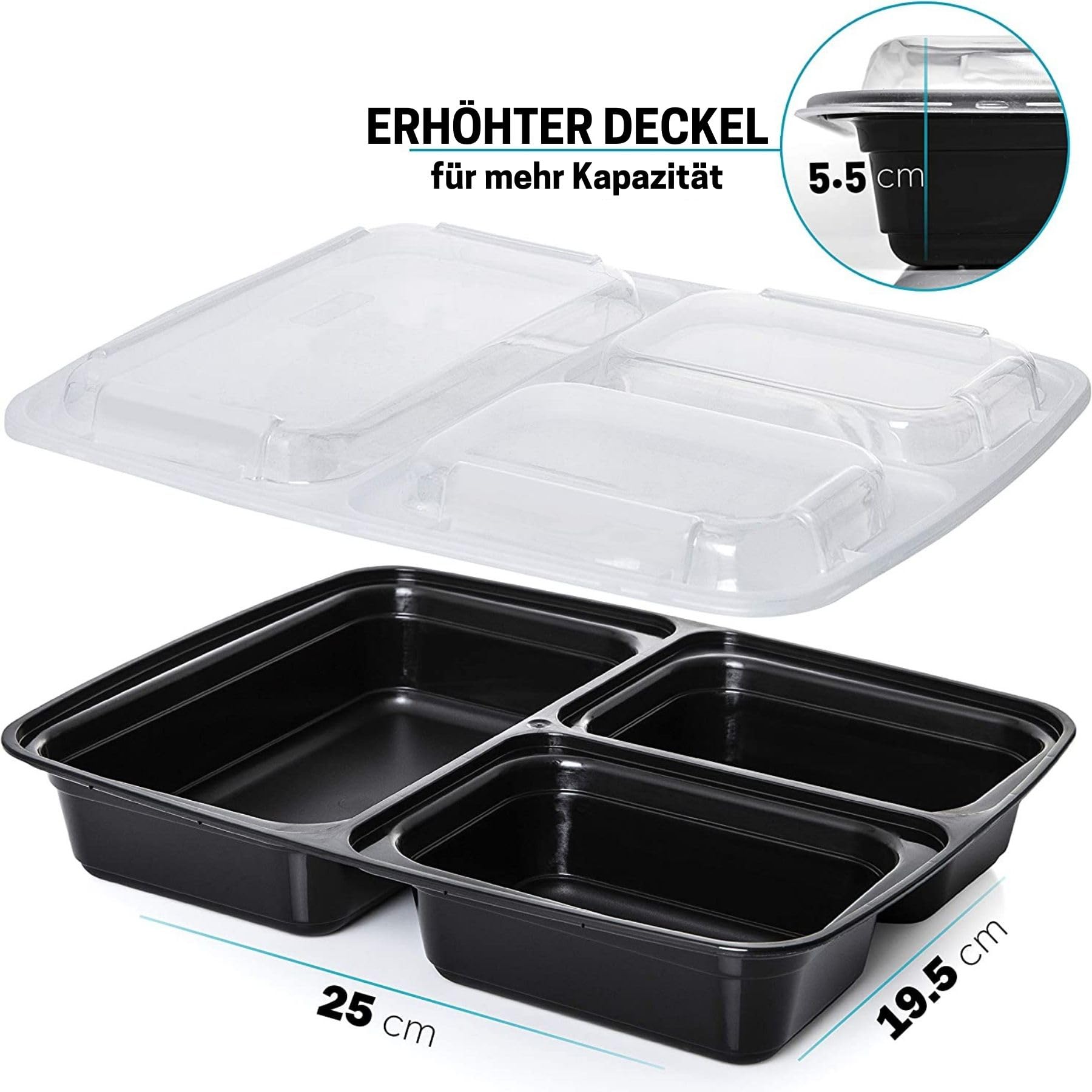 Igluu Meal Prep Boxen mit Deckel (10er-Pack) - wiederverwendbar, mikrowellen-, gefrier-, spülmaschinengeeignet, stapelbar - 946ml Fassungsvermögen - 3 großes Fach - aus BPA-freiem Kunststoff 4