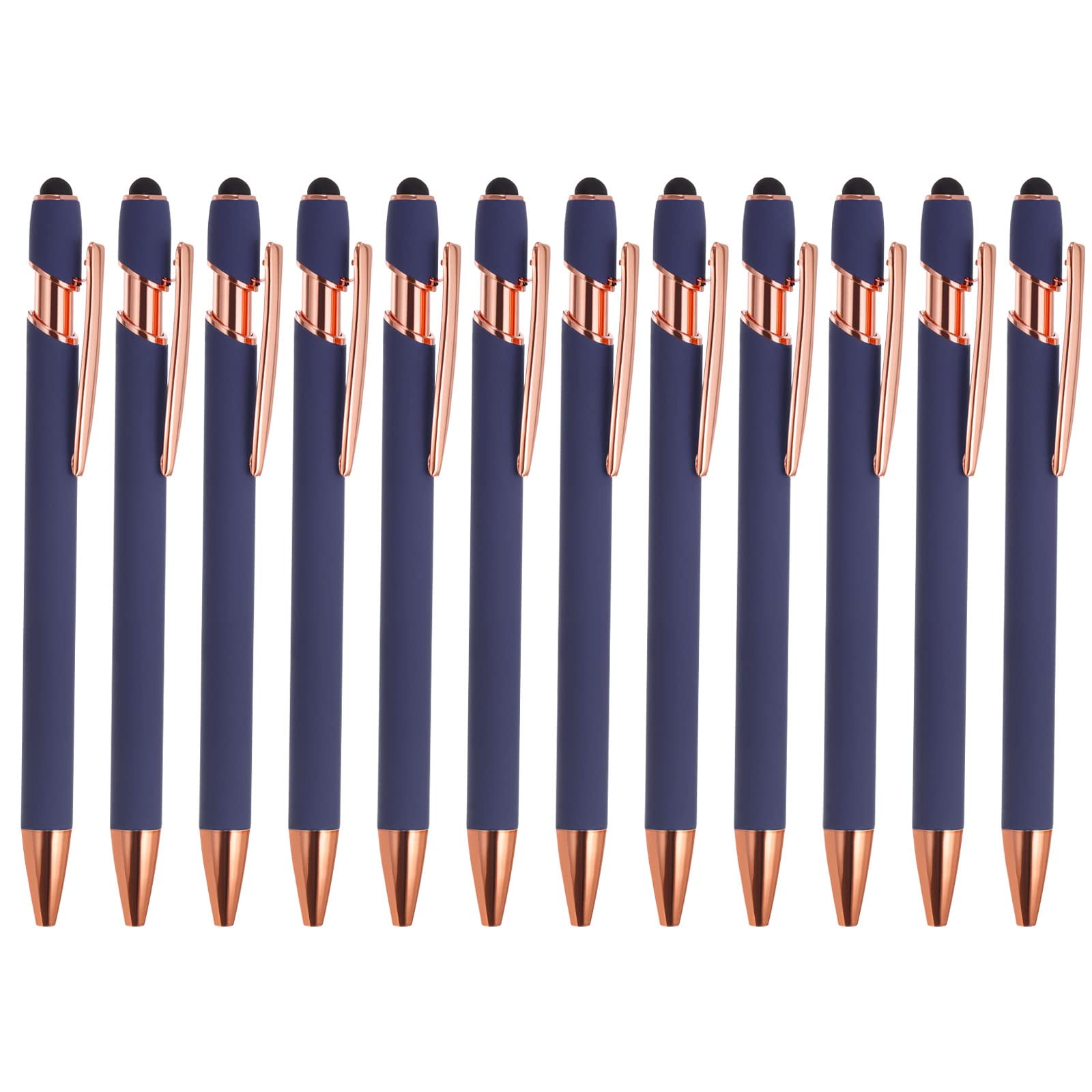 PATIKIL Ballpoint Pen with Stylus Tip, 12 Pack 2 in 1 Metal Pen Black Ink 1.0mm Medium Point Stylus Pen for Touch Screens Style 2, Blue