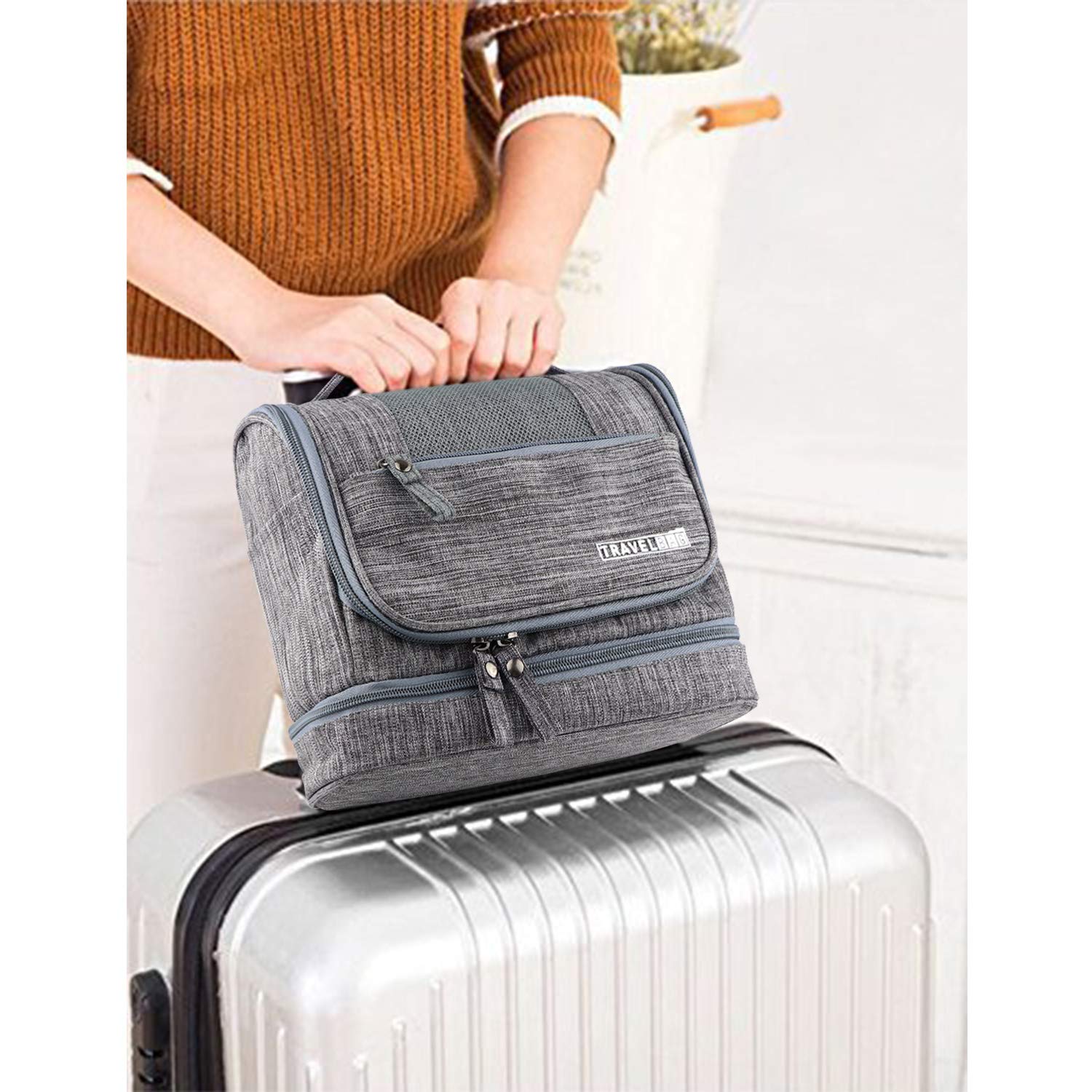 SENWOW Travel Hanging Toiletry Makeup Cosmetic Bag Waterproof Organizer for Men and Women Accessories Toiletry Kit with Dry and Wet Separation 2-Layer Design