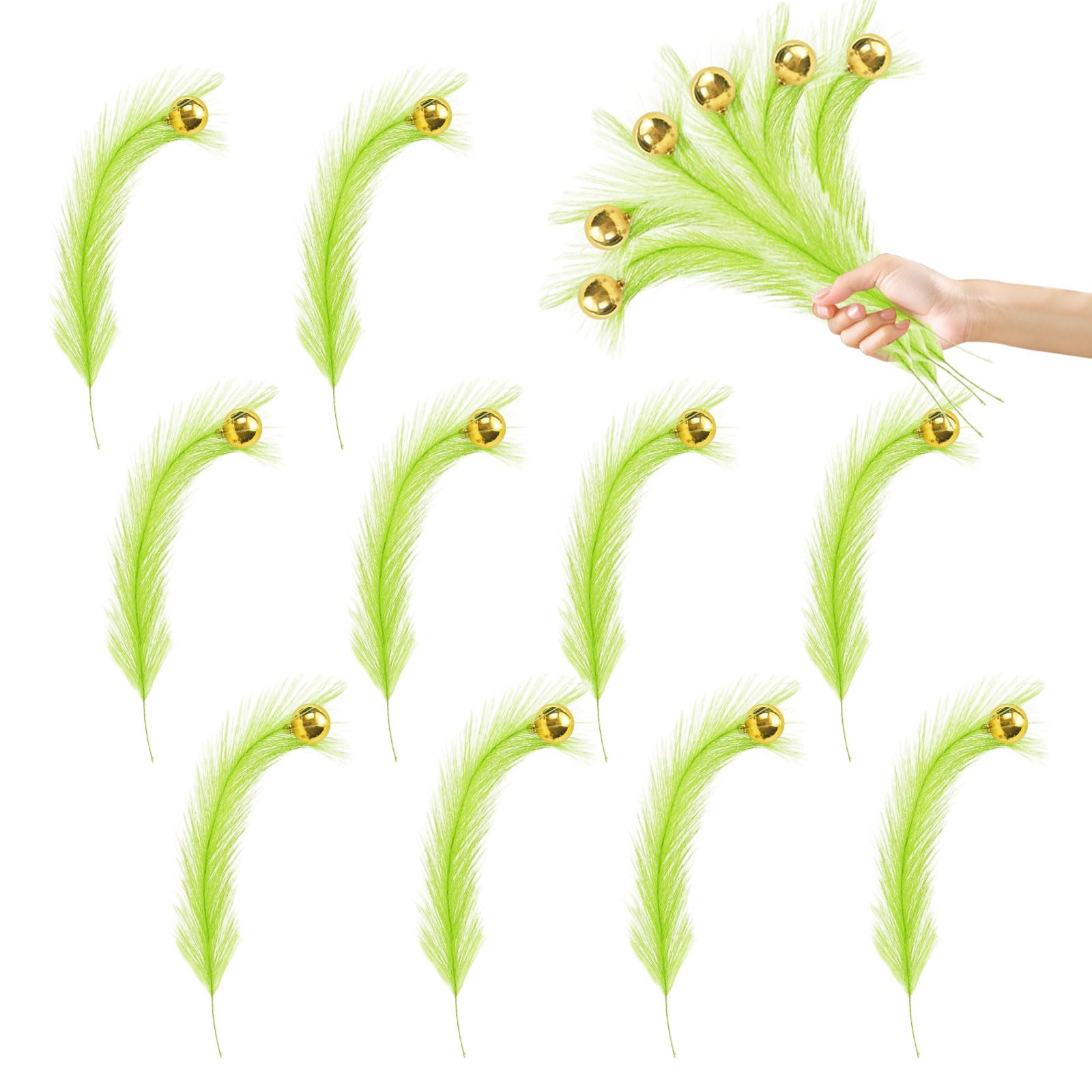 Photo 1 of 10PCS Christmas Tree Topper,17 Inch Lime Green Curly Tree Picks with Gold Ball Christmas Ornaments Stems for Xmas Tree Decorations,Wreath,Centerpiece Christmas Decor Supplies