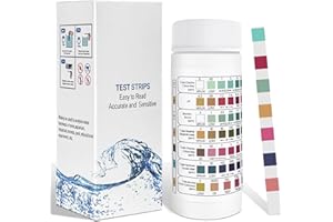 FineBud 7-Way Pool Test Strips, 100 Pool and Spa Test Strips, Quick & Accurate Pool Test Kit, Water Hardness Pool Water Test Kit for pH Chlorine Bromine Alkalinity Cyanuric Acid, Chlorine Test Strips