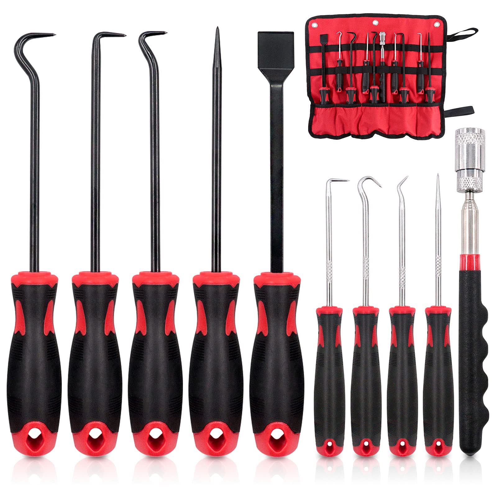 Wokape 10Pcs Precision Long Set with Magnetic Telescoping Up Tool Kit, Scraper Gasket Scraping Hose Removal Puller Hook with Storage Bag for Automotive and Electronic Tools