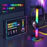 Hcman RGB Headphone Stand 2 USB Type C LED Gaming Headset Holder for PC Desk view 4