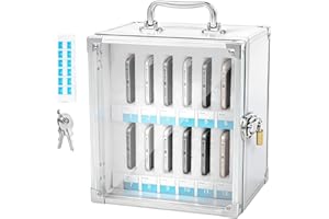 12 Slots Cell Phone Locker Box, Mobile Phone Lockbox, Pocket Chart Storage Locker Box, Aluminum Alloy Lockable School Classro