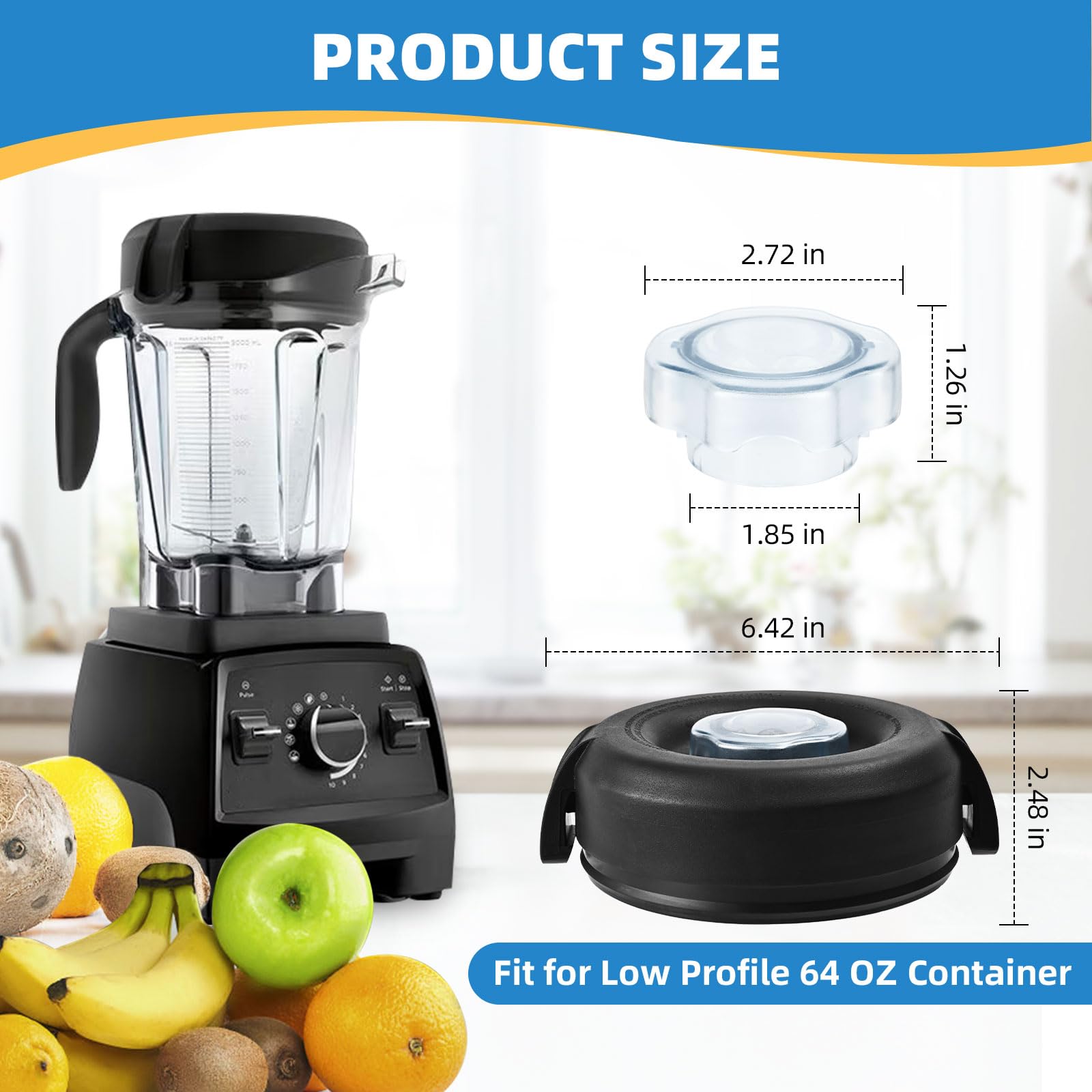 For Vitamix Lid Replacement, Lids For 64 oz. Low Profile Containers, For Vitamix Pro 750 5300 E320 VM0158 7500 780 Pitchers, Lid Compatible With Vitamix Accessories