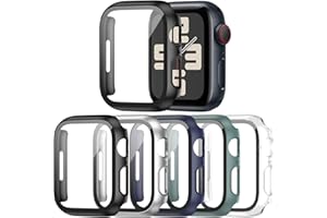 Haojavo 5 Pack Case for Apple Watch Series 3 2 1 38mm with Tempered Glass Screen Protector, Full Hard Ultra-Thin Scratch Resi