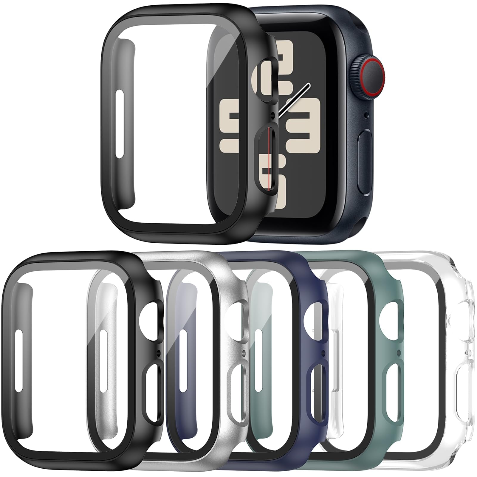 5 Pack Case for Apple Watch Series 6 5 4 SE 44mm with Tempered Glass Screen Protector, Haojavo Full Hard Ultra-Thin Scratch Resistant Bumper Protective Cover for iWatch 44mm Accessories(5 Colors)