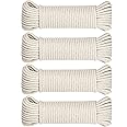 SteadMax 200ft Natural Cotton 3/16 Inch Rope, Heavy-Duty General-Purpose Utility Cord, Clothesline Rope, Ideal for Tents, Hammocks, Halters, Harnesses, Awnings, Outdoors, Sports (4 Pack, 50ft Each)