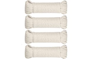 SteadMax 200ft Natural Cotton 3/16 Inch Rope, Heavy-Duty General-Purpose Utility Cord, Clothesline Rope, Ideal for Tents, Hammocks, Halters, Harnesses, Awnings, Outdoors, Sports (4 Pack, 50ft Each)
