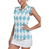 Womens Sleeveless Golf Shirt Ruffle Sleeve Polo Shirts Moisture Wicking Golf Apparel Tennis Shirts Golf Tank Tops