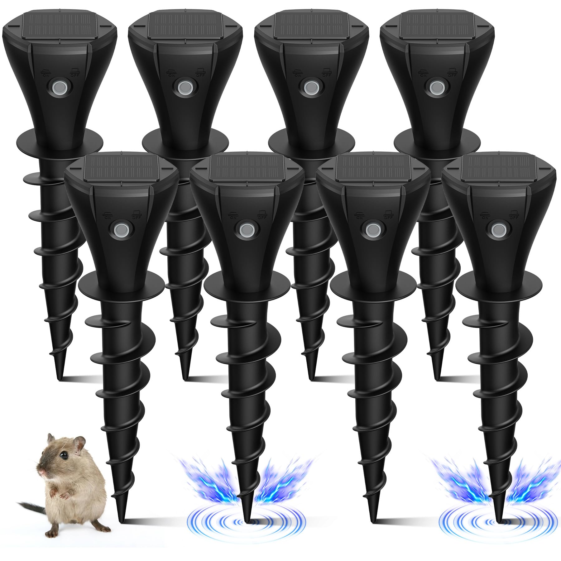 Photo 1 of 8 Pack Mole Repellent Solar Powered, Snake Vole Repellent Outdoor, IP65 Waterproof Snake Deterrent Gopher, Waterproof Sonic Mole Spikes for Lawn and Garden, Get Rid of Moles, Groundhogs, and Rodents