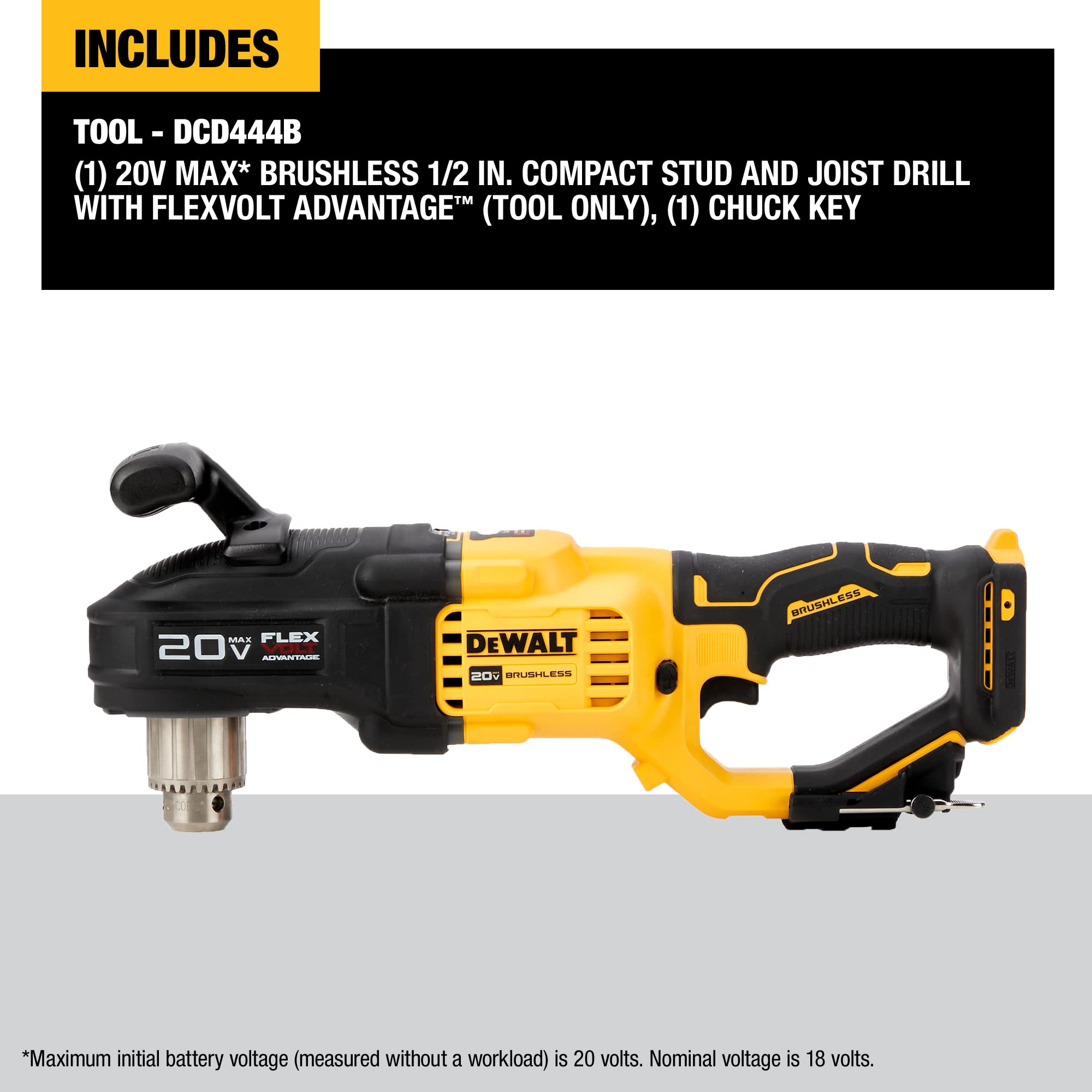 DEWALT 20V MAX* Brushless Cordless 1/2 in. Compact Stud and Joist Drill with FLEXVOLT ADVANTAGE™ (Tool Only) (DCD444B)