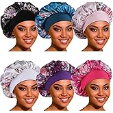 Satin Bonnet Hair Bonnet for Sleeping- 4 Pack Large Silk Bonnets for Women with Elastic Soft Band for Hair Care Braids