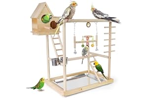 HPAWHOMEPART Bird Playground Parrots Perch Stand Play Gym for Cockatiel Playpen with Nesting Box, 3 Ladders, Swing Toys, Feeder Cups - Pet Bird Playstand for Parakeet Conures Cockatoos Caique Parrot