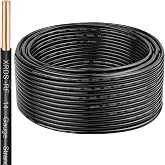 THHN Wire 50 FT, Single Bare Copper Conductor, 14AWG Black Electrical Wire, Solid Building Wire 600V Nylon Sheath Cable for Indoor/Outdoor Applications