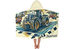 NZOOHY Tractor Truck Personalized Kids Hooded Towel with Name Soft Absorbent Beach Pool Bath Towels Hood Poncho for Boys Girl