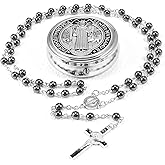 Glass Pearl Rosary Beads Catholic for Women, Virgin Mary Medal, Bead Necklace First Communion Gifts with Virgin Mary Gift Box