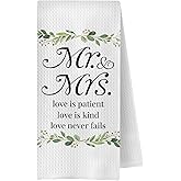 ChenCraty Mr and Mrs Gifts Kitchen Towels, Wedding Gifts for Couples Bride Groom Newlyweds Dish Tea Towels for Kitchen Decor, Just Married Hand Towels for Bathroom Decor, 16x24 Inches