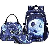 BABUN Boys Backpacks For Elementary Middle School Bookbag Set Kids Heavy Duty Durable Teenage Student Sturdy Waterproof (4-Black Soccer Set)