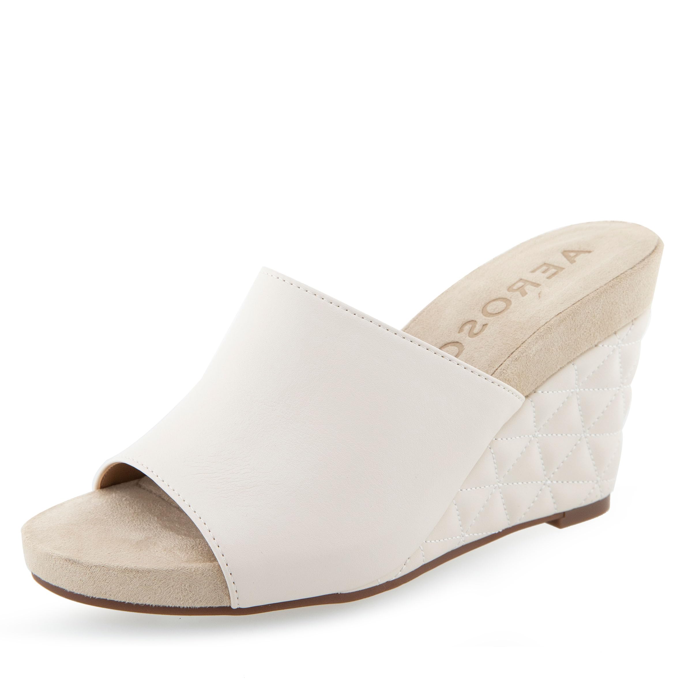 Aerosoles Women’s Pierce Wedge Sandal, Eggnog PU Leather, 7