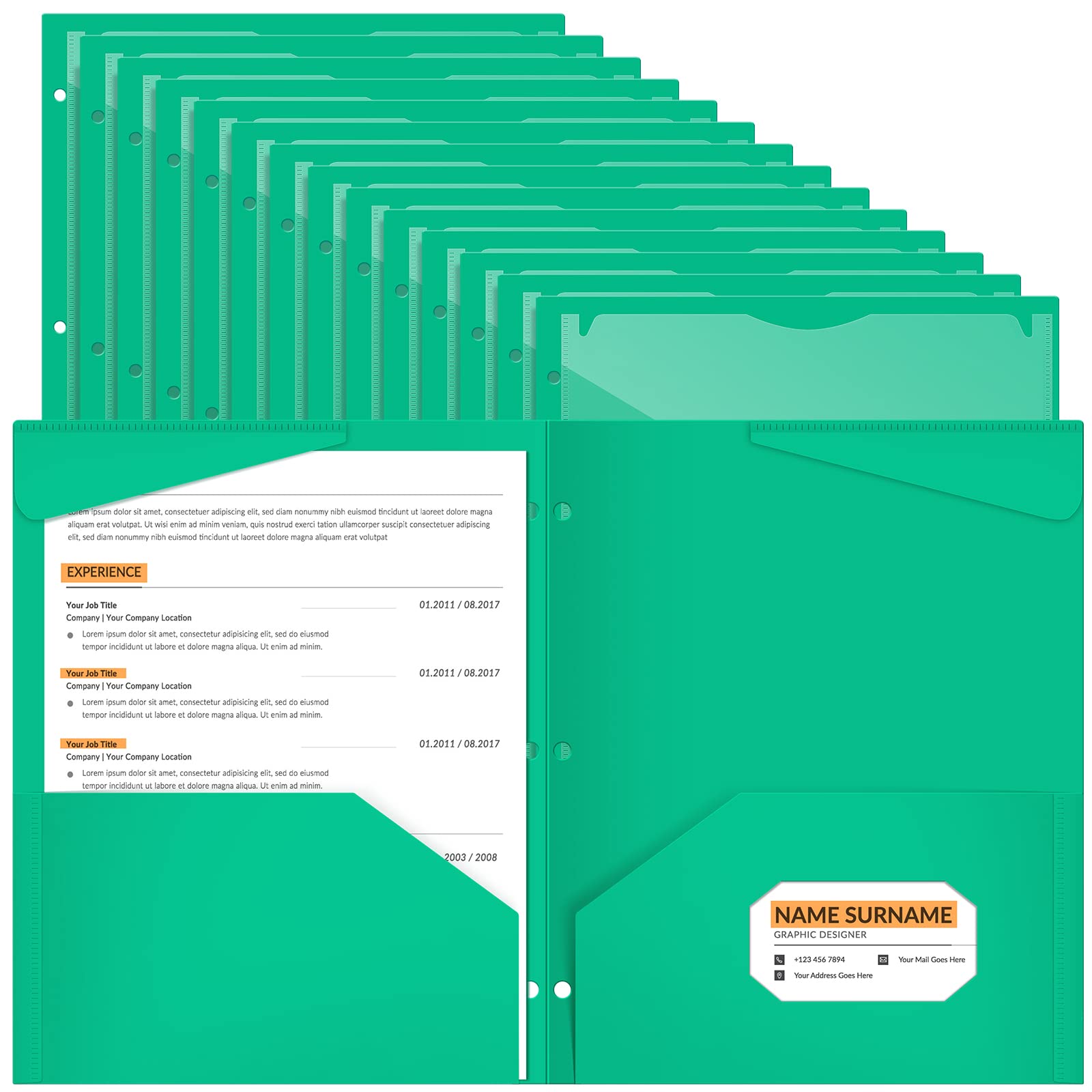 Photo 1 of Henoyso 60 Pcs 2 Pocket Plastic Folders with Clear Front Pocket 3 Hole Punched File Folder Letter Size Take Home Documents Holder for Paper Holder Office Business Back to School Supply (Green)