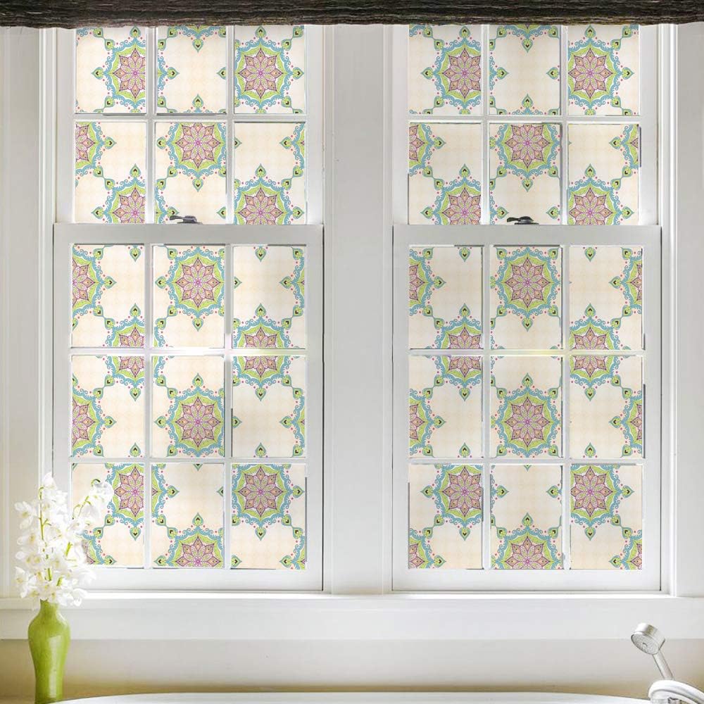 DKTIE Window Cling Stained Glass Window Film Decorative Window Film Vinyl Non Adhesive Privacy Film, for Bathroom Shower Door Heat Cotrol Anti UV 17.7In.by 78.7In. …