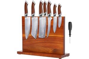 Magnetic Knife Holder Double Sided Magnetic Knife Block Without Knives Nonslip Acacia Wood Cutlery Display Storage Stand for 