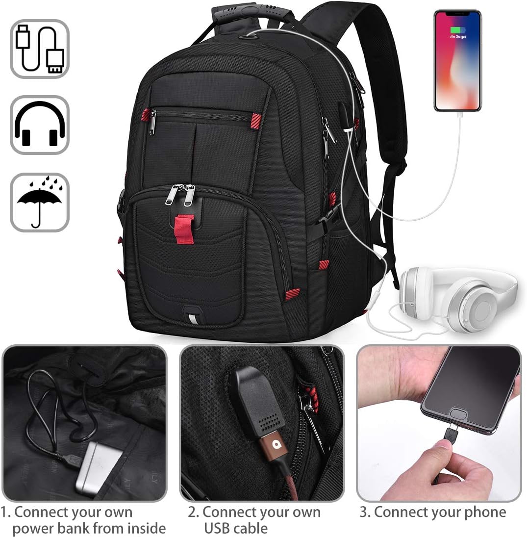 Laptop Backpack 17 Inch Waterproof Extra Large TSA Travel Backpack Anti Theft College School Business Mens Backpacks with USB Charging Port 17.3 Gaming Computer Backpack for Women Men Black 45L: Electronics