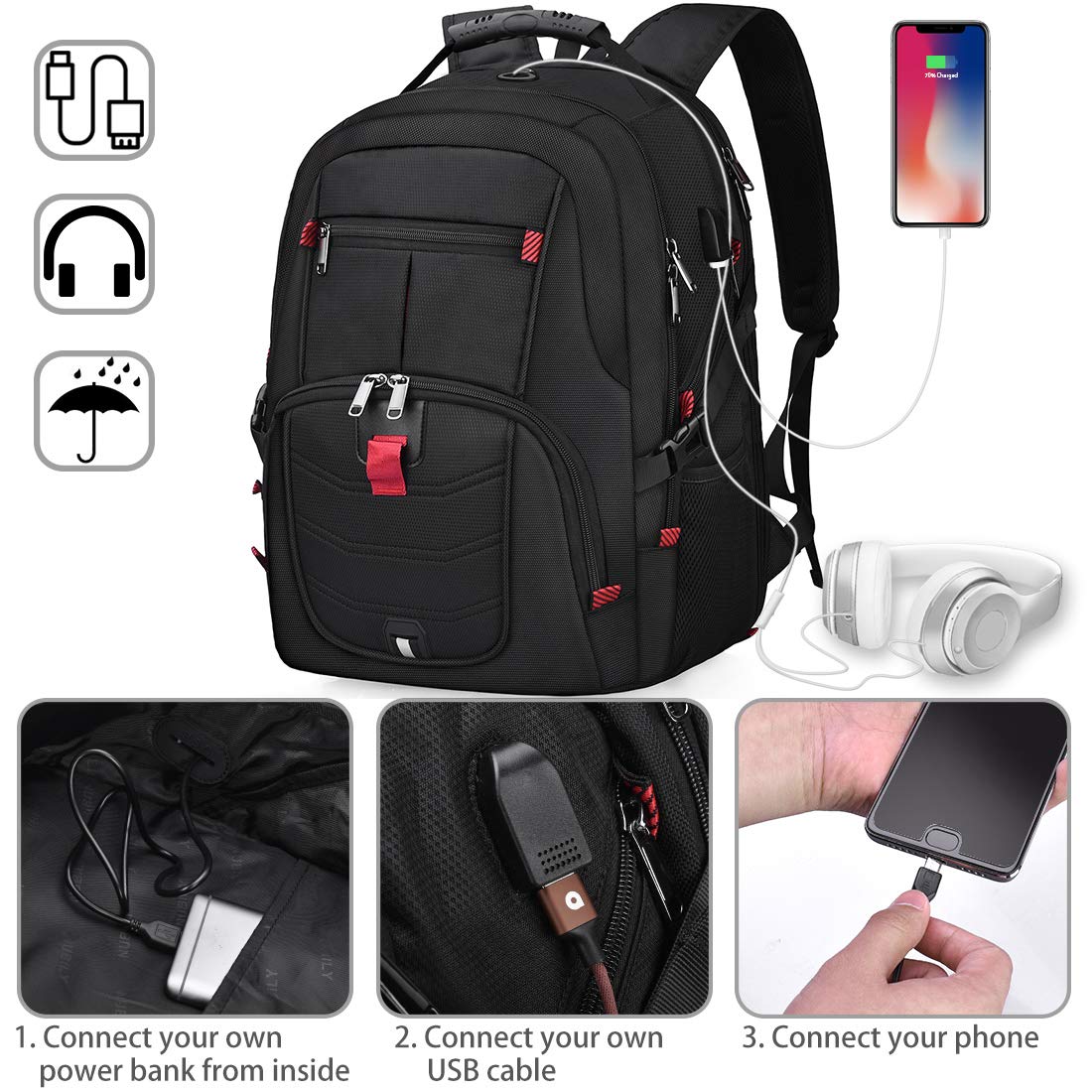 Laptop Backpack 17 Inch Waterproof Extra Large TSA Travel Backpack Anti