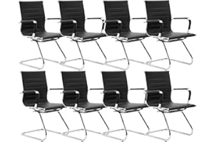 CIMOTA Waiting Room Chairs Leather Office Guest Chair Mid Back Reception Chairs with Sled Base for Meeting/Patient/Conference Room, Black Set of 8