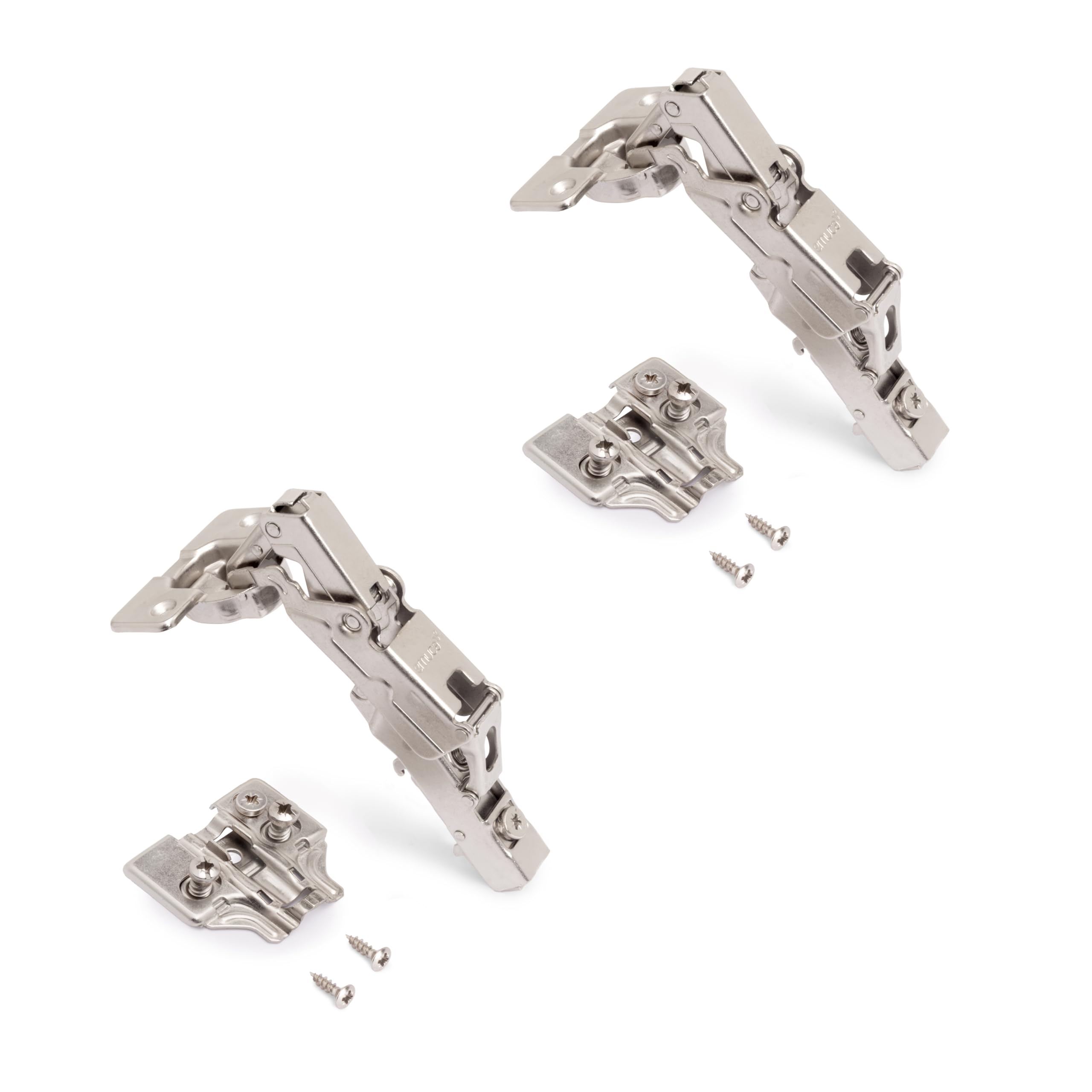Emuca - Kit of 20 Full Overlay Hinges X92 Hinge with Soft Close, 105º Opening, Plates for screwing, Satin Finished Nickel, Steel
