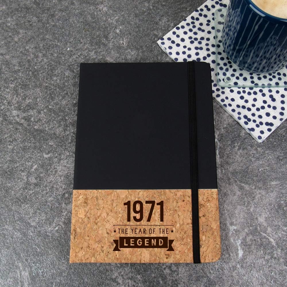 eBuyGB Notepad Engraved Black A5 Notebook-1971 Year of The Legend Design-50th Birthday, Men-Fiftieth Gift for Dad Uncle, Brother, Cork