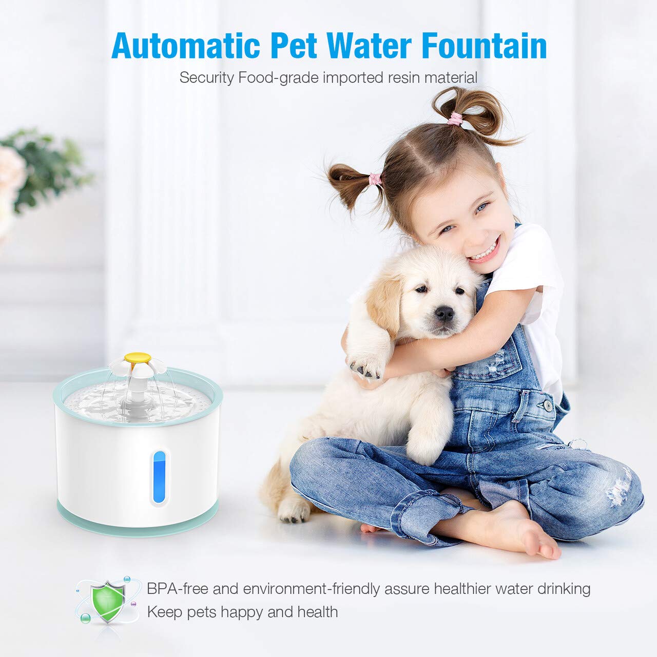 isYoung Pet Fountain, LED 81oz/2.4L Automatic Cat Fountain Dog Water Dispenser for Cats, Dogs