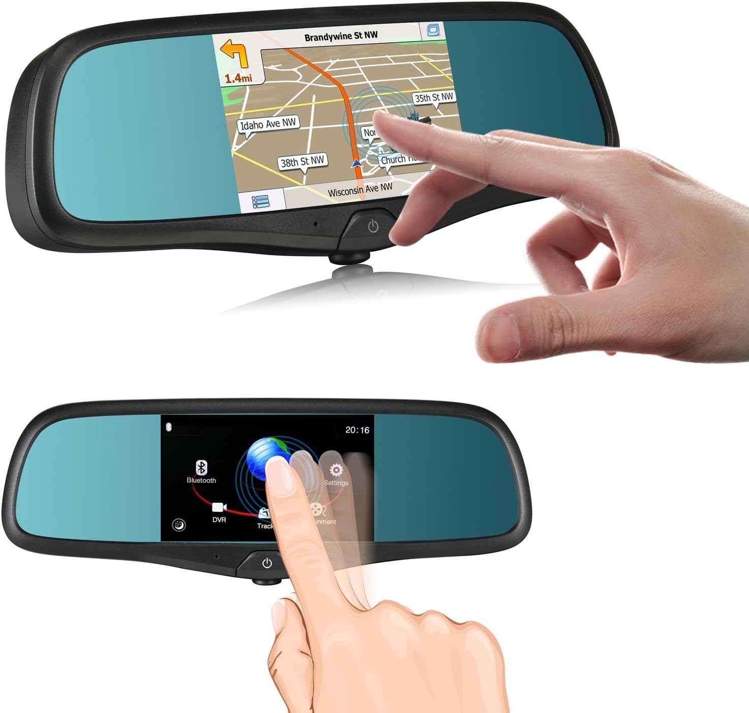 VoxAuto Car Rear View Mirror Monitor with GPS Navigation, Video