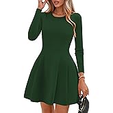 PRETTYGARDEN Long Sleeve Mini Dress for Women 2026 Spring Crewneck Knit Pleated Babydoll A Line Casual Short Party Dresses